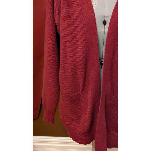 MEROKZEETY Womens 2XL Cardigan‎ Sweater Open Front Knit Pockets Maroon Red - Picture 2 of 6